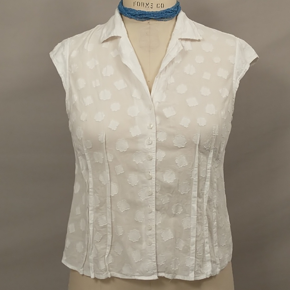 White Cotton Cap Sleeve Summer Blouse Talbot's 16